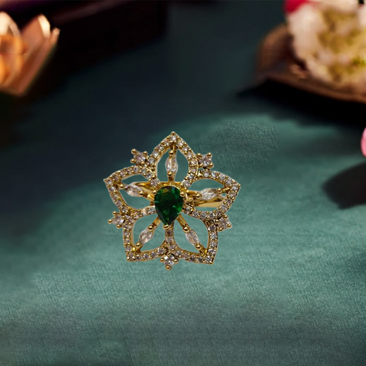 Chichify Green Sunflower Golden Adjustable Ring