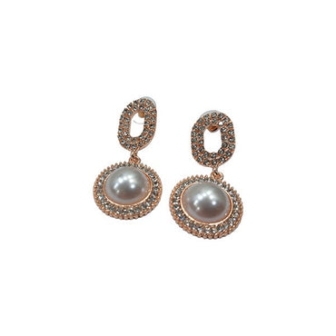 Korean Pearl Diamond Round Earrings