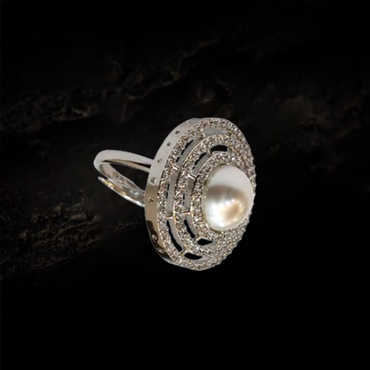 Chichify AD Round Silver Pearl Adjustable Ring