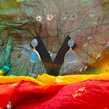 Monalisa Brass Matt Trendy Light Blue Triangular Fashion Earring