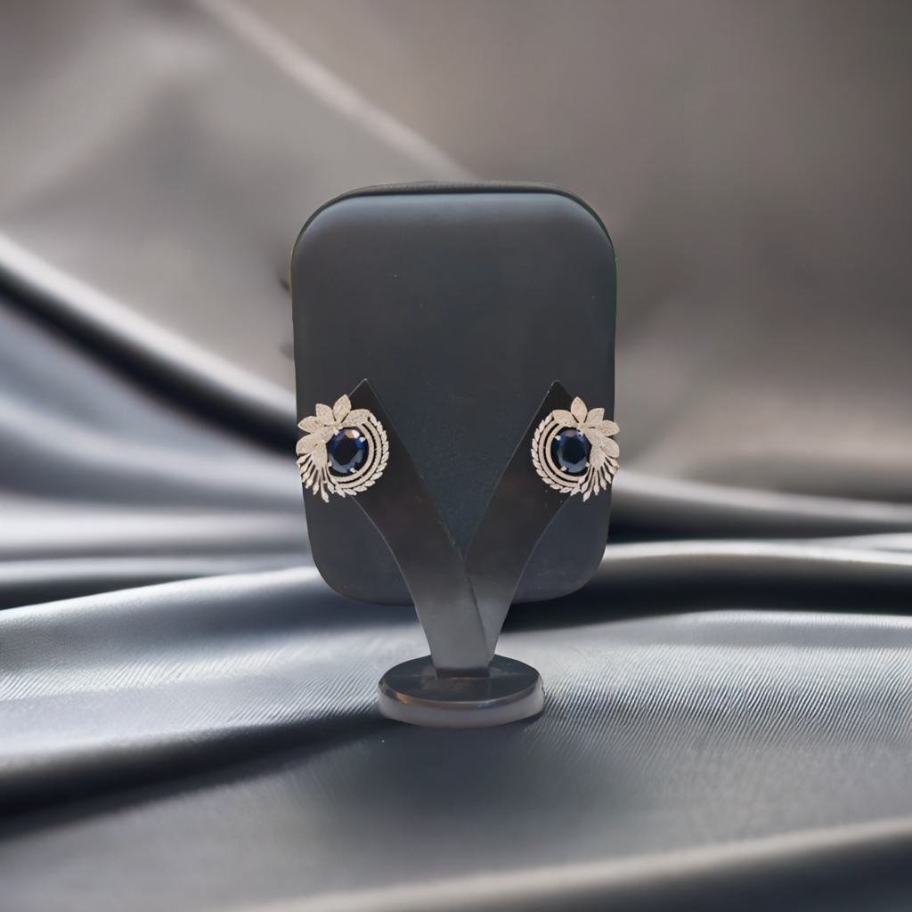 AD Cubic Zirconia Sapphire Blue Stone Stylish Silver Earring
