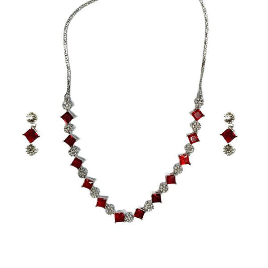 Red Color AD Necklace Square Shape