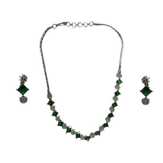 Green Color AD Necklace Square Shape