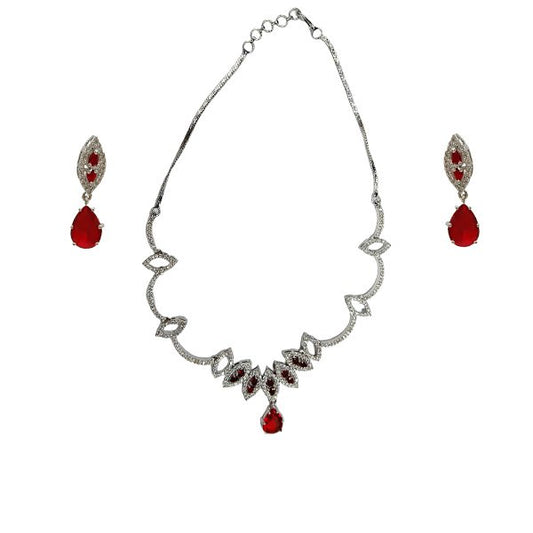 Red Color Sparkling Elegance Drop Ad Necklace