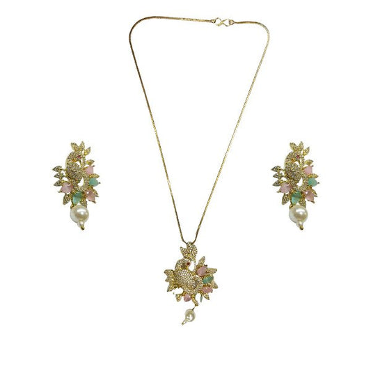 Peacock CZ Ad Diamond Pendant Set (Mint)