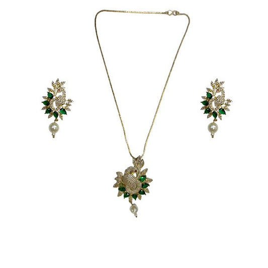 Peacock CZ Ad Diamond Pendant Set (Green)