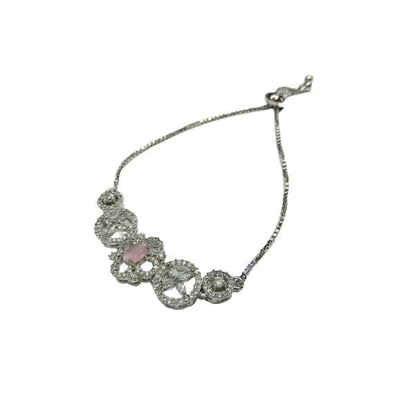 Silver AD Pink Square Designer Bracelet