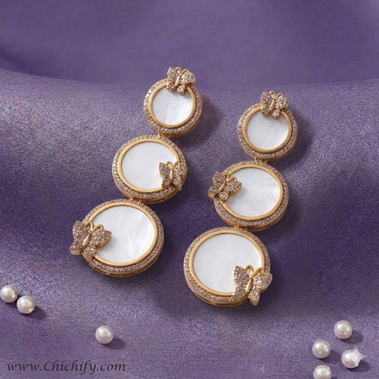 3 Layer Mother of Pearl Butterfly Earrings