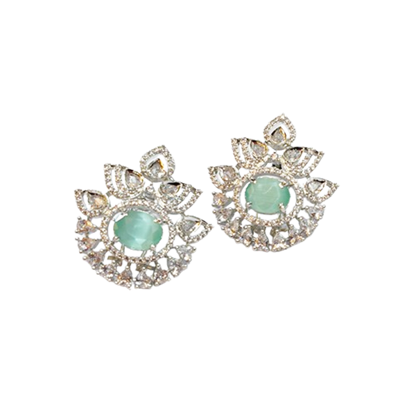 AD Silver Mint Crytal Crown Earring