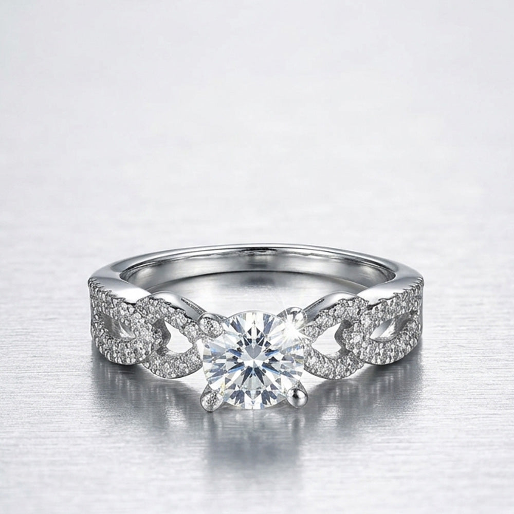 Chichify Eternal Spark Solitaire Ring – Silver Tone CZ Statement Ring for Women