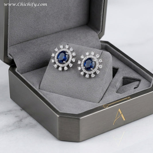 Chichify Royal Blue Halo Stud Earrings