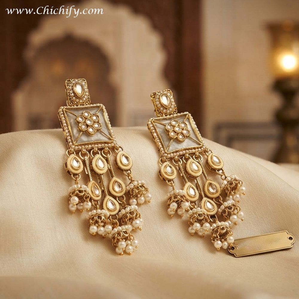 Kashmiri Pearl Cascade Chandelier Earrings