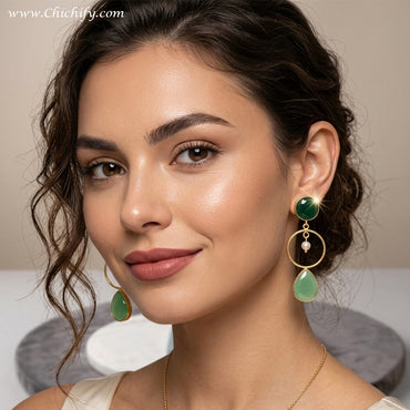 Monalisa Brass Matt Drop Trendy Green Fashion Earring