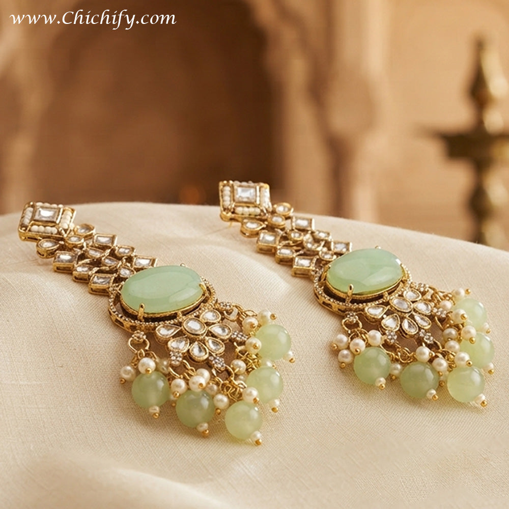 Kashmiri Mint Crystal Chandelier Earrings