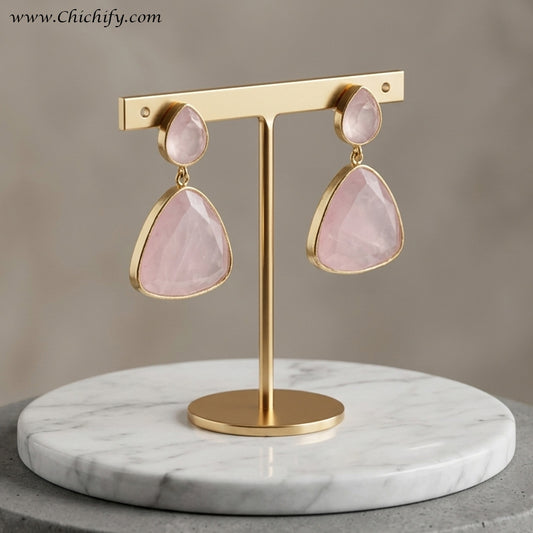 Monalisa Brass Matt Trendy Baby Pink Triangular Fashion Earring