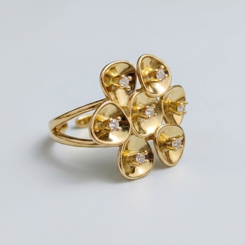 Golden Orchid Bloom Ring – Floral Adjustable Statement Ring for Women