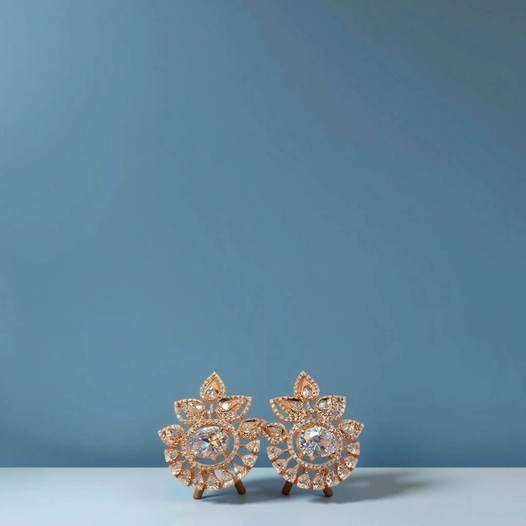 AD Rose Gold White Crytal Crown Earring