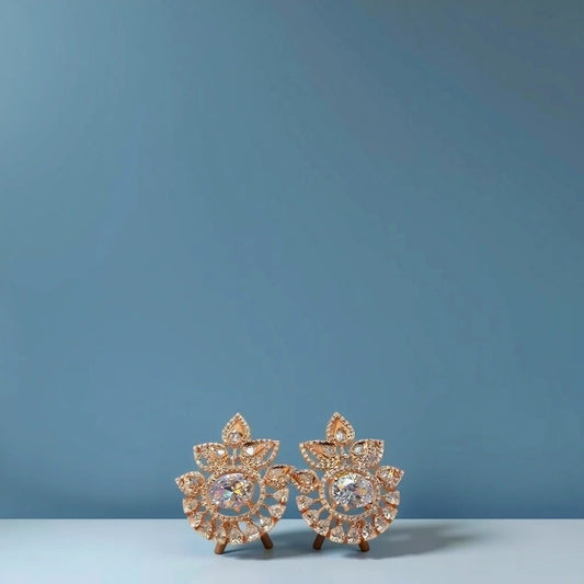 AD Rose Gold White Crystal Crown Earring