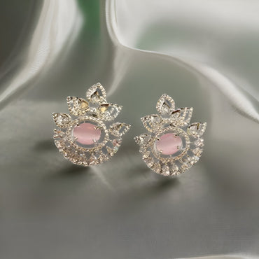 AD Silver Pink Crystal Crown Earring