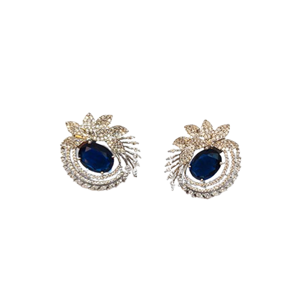 AD Cubic Zirconia Sapphire Blue Stone Stylish Silver Earring