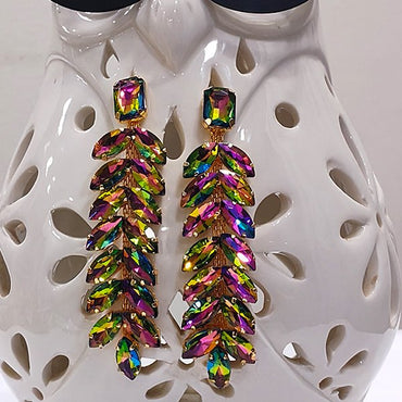 Multi Color Long Leaf Shapped Earrings