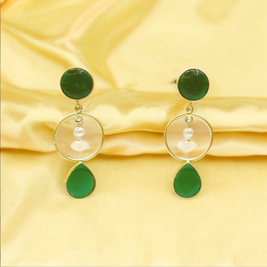 Monalisa Brass Matt Drop Trendy Green Fashion Earring