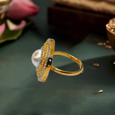 Chichify AD Round Golden Pearl Adjustable Ring