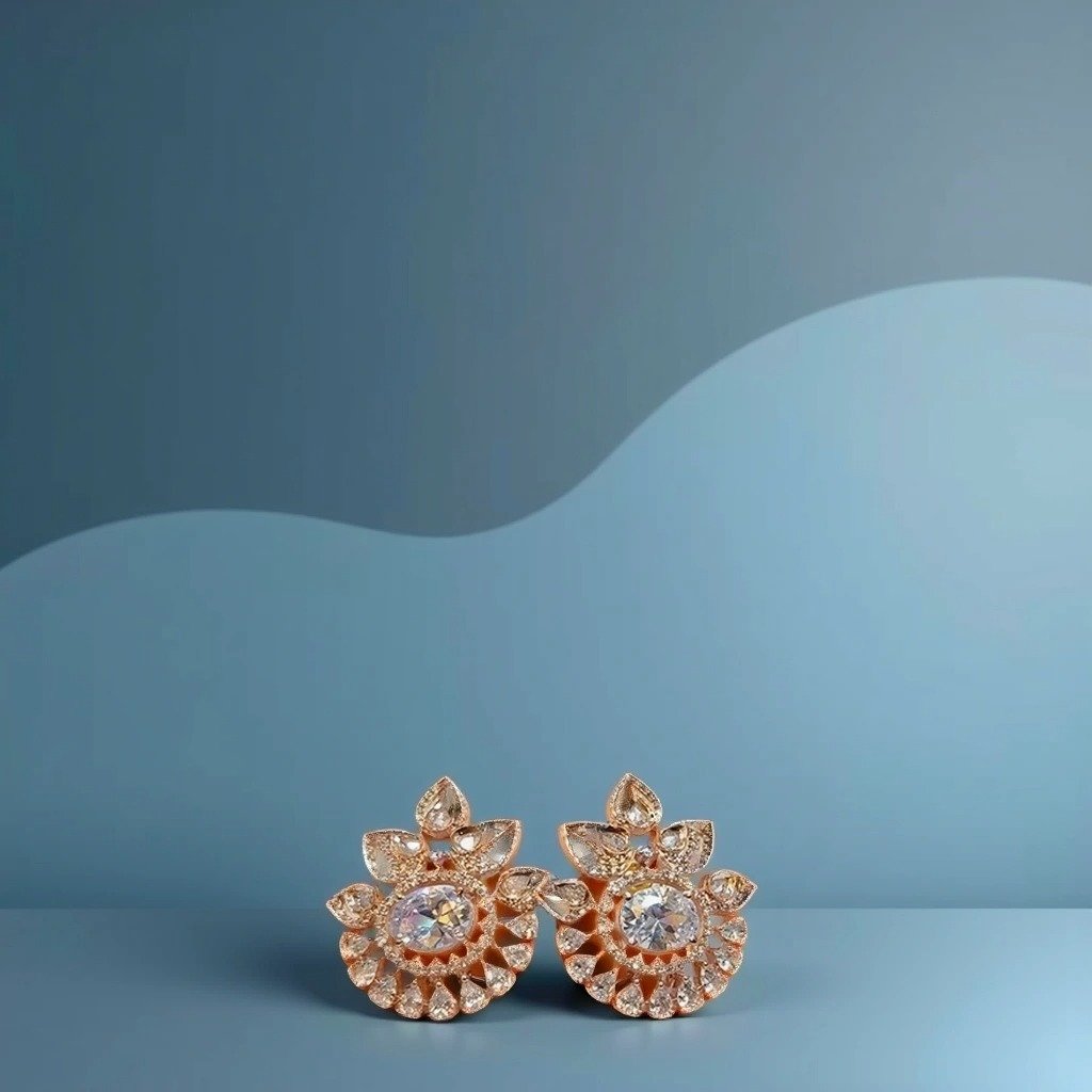 AD Rose Gold White Crytal Crown Earring