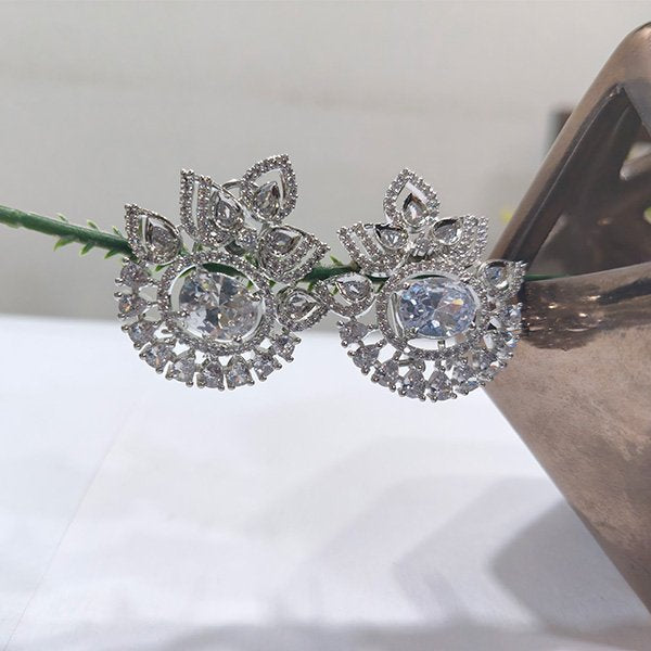 AD Silver White Crytal Crown Earring