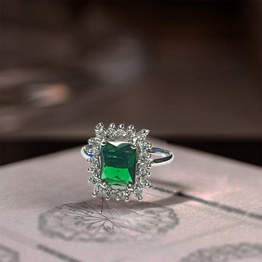 Chichify Mini American Diamond Green Stone Square Ring