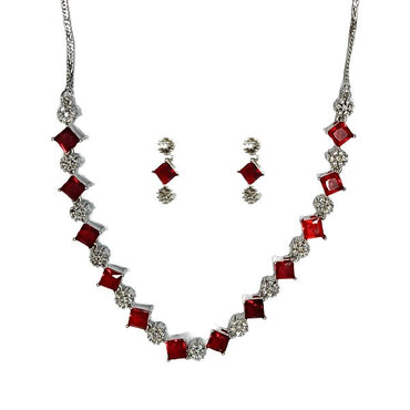 Red Color AD Necklace Square Shape