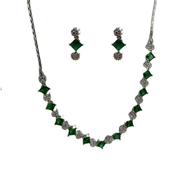 Green Color AD Necklace Square Shape