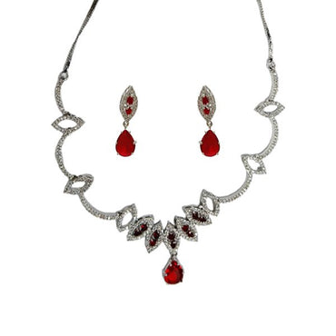 Red Color Sparkling Elegance Drop Ad Necklace