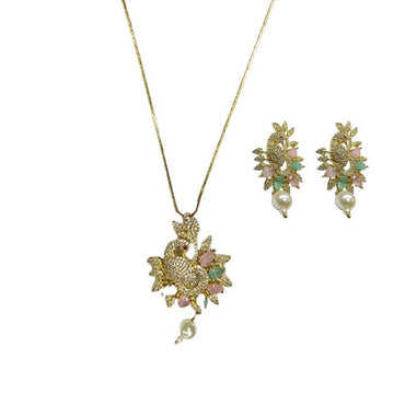 Peacock CZ Ad Diamond Pendant Set (Mint)