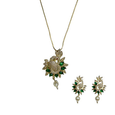 Peacock CZ Ad Diamond Pendant Set (Green)