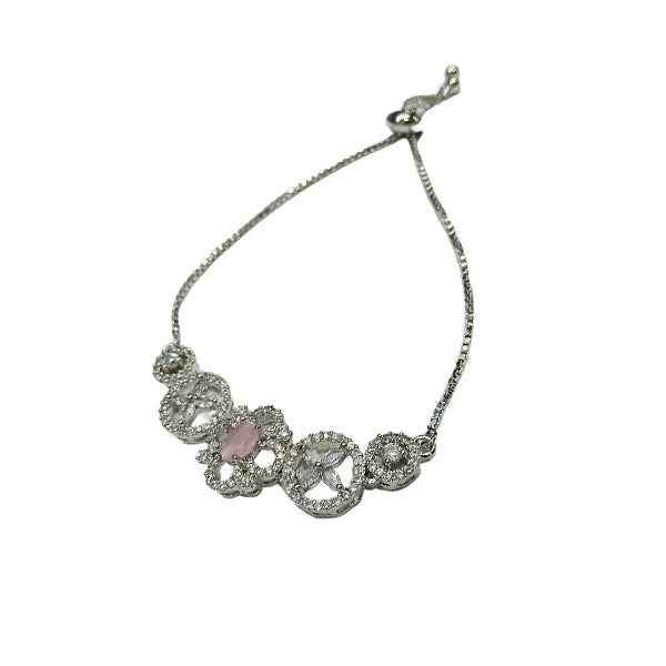 Silver AD Pink Square Designer Bracelet