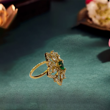 Chichify Green Sunflower Golden Adjustable Ring