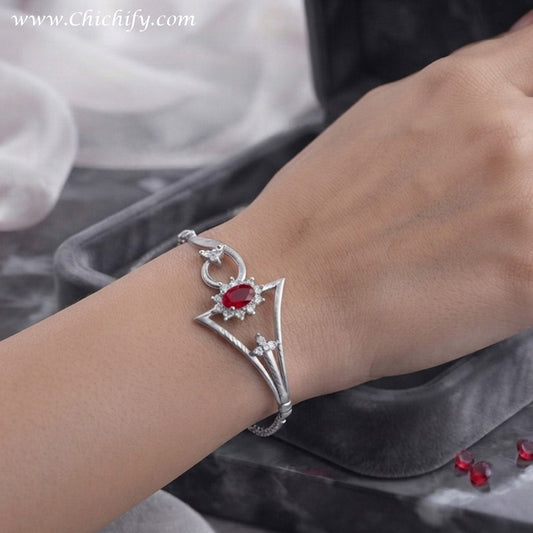 Silver AD Bracelet with Bold Red Stone