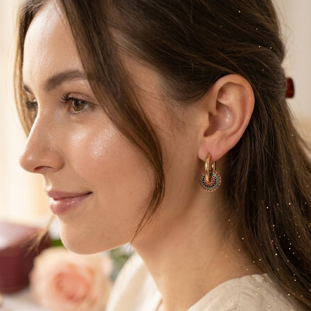 Moroccan Design Mosaic Gold Hoop Earrings