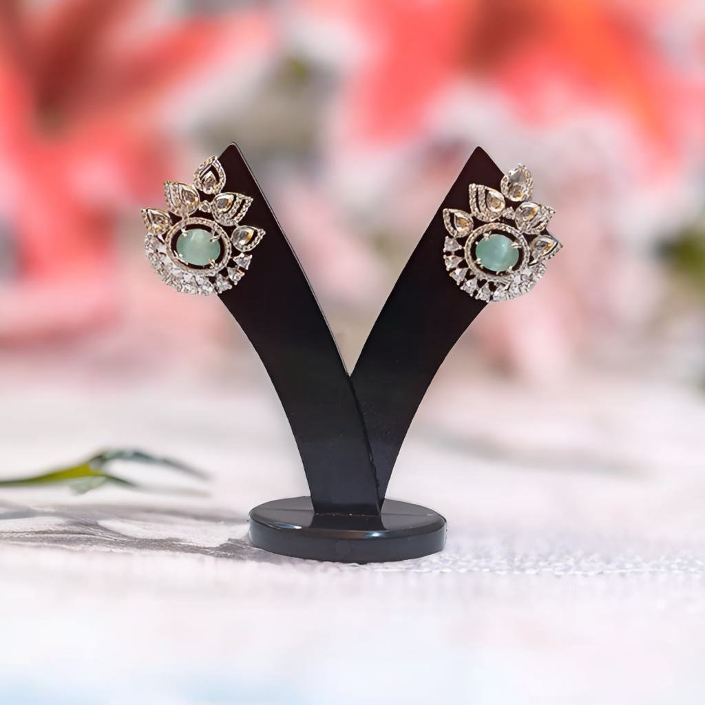 AD Silver Mint Crytal Crown Earring