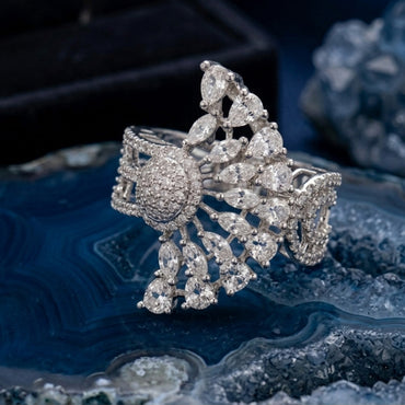 Chichify Celestial Vine Statement Ring – Silver Tone CZ Cocktail Ring for Women