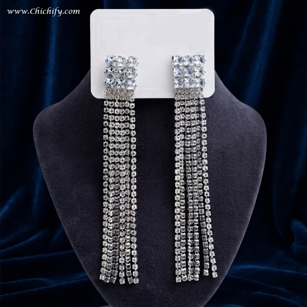 Crystal Cascade Tassel Earrings