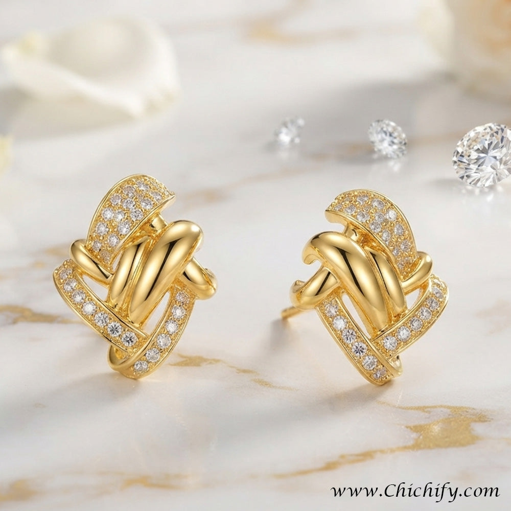 Aurora Luxe Interlock Stud Earrings (925 Silver Sterling)