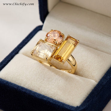 Golden Geometry Open Ring – Modern Adjustable Statement Ring for Women
