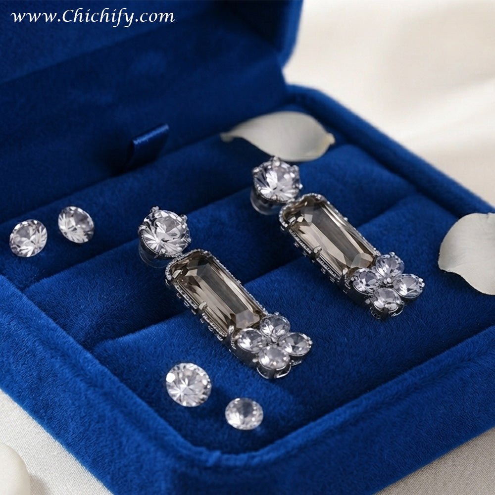 Crystal Bloom Baguette Drop Earrings