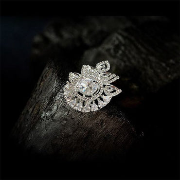 AD Silver White Crystal Crown Earring