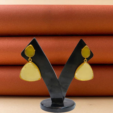 Monalisa Brass Matt Trendy Yellow Triangular Fashion Earring