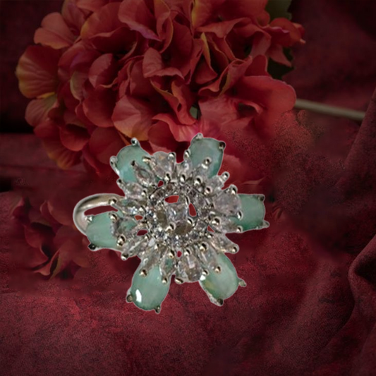 Chichify AD Sorbet Mint Flower Adjustable Ring