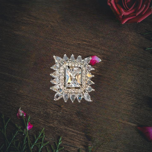 Chichify Mini American Diamond White Stone Square Ring