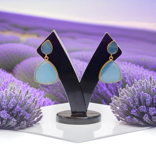 Monalisa Brass Matt Trendy Light Blue Triangular Fashion Earring
